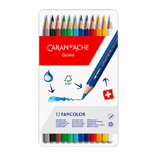 Caran d'Ache Fancolor Watercolor Pencils - 12 colors